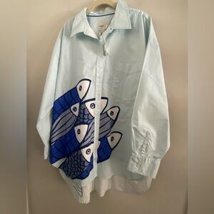 Anthropologie The Bennet Buttondown Shirt by Maeve: Novelty Edition XL new blue